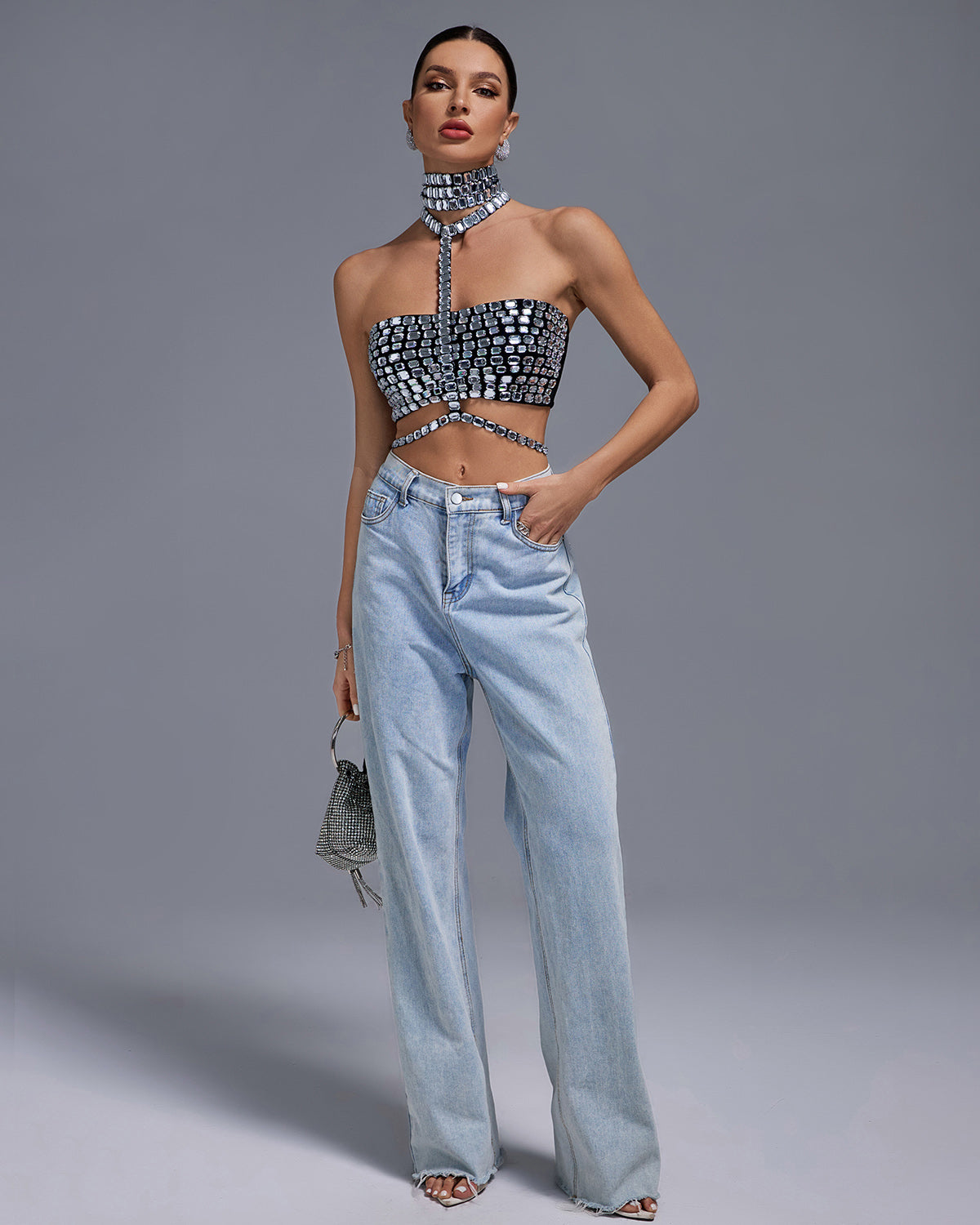top con diamantes de imitacion