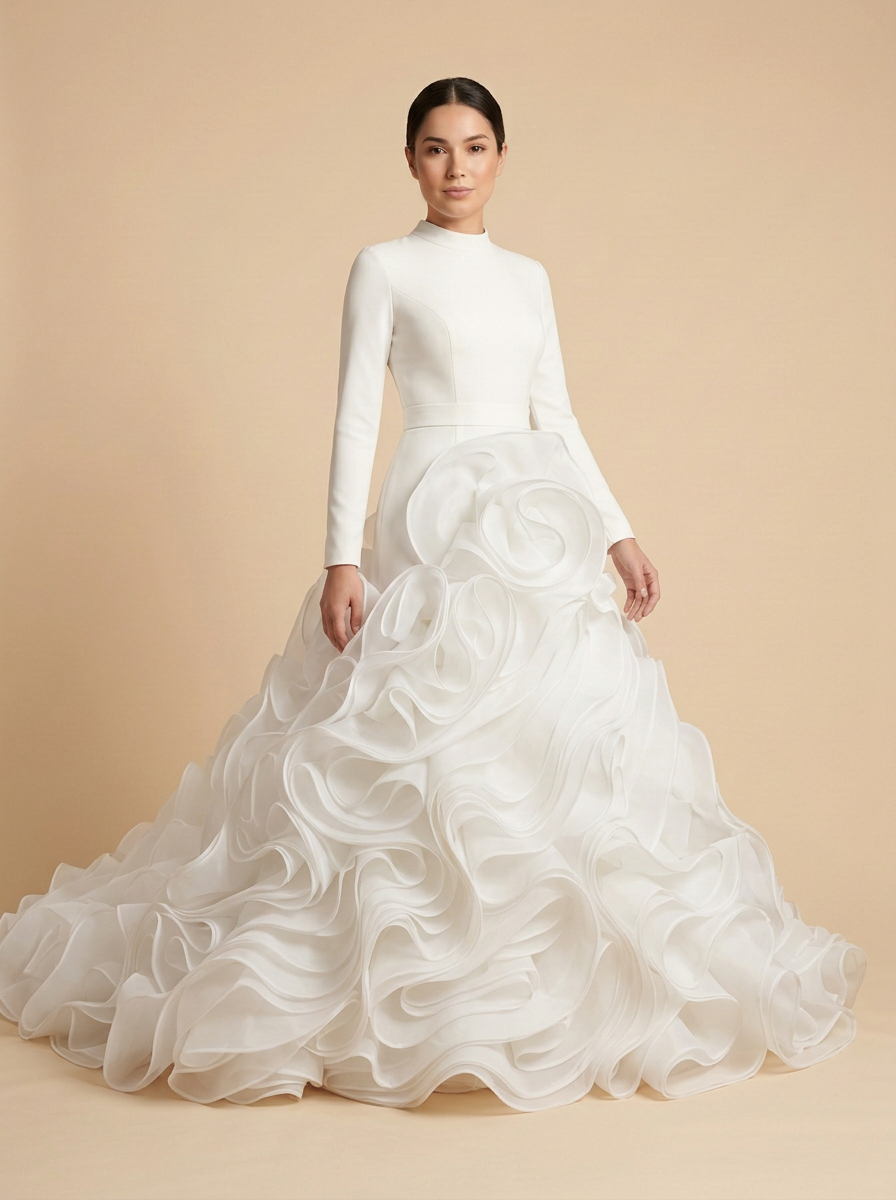 Paloma · Vestido de novia sirena de manga larga con encaje, perlas y volantes