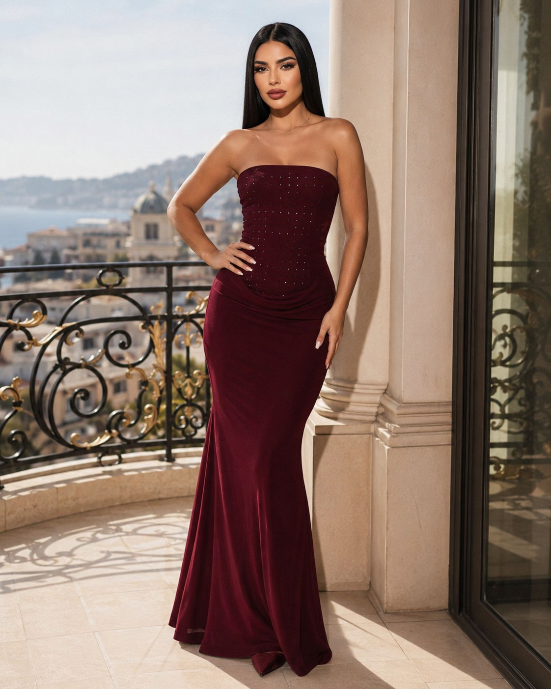VESTIDO LARGO BURDEOS