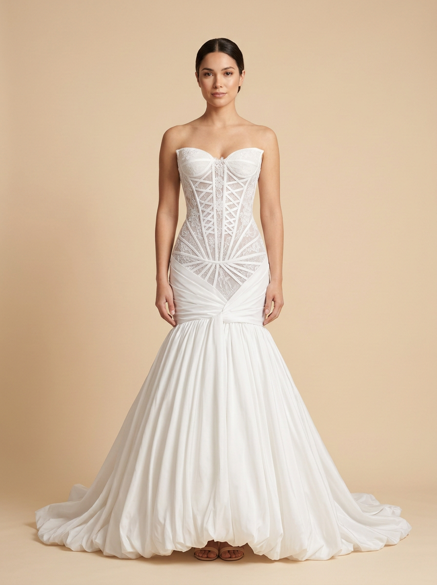 Camila · Vestido de novia sirena de satén con cintura basque y bordado de cuentas
