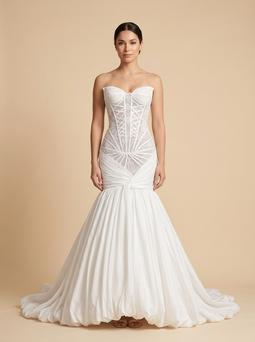 Camila · Vestido de novia sirena de satén con cintura basque y bordado de cuentas – Lentejuelas Couture