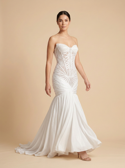 Camila · Vestido de novia sirena de satén con cintura basque y bordado de cuentas – Lentejuelas Couture