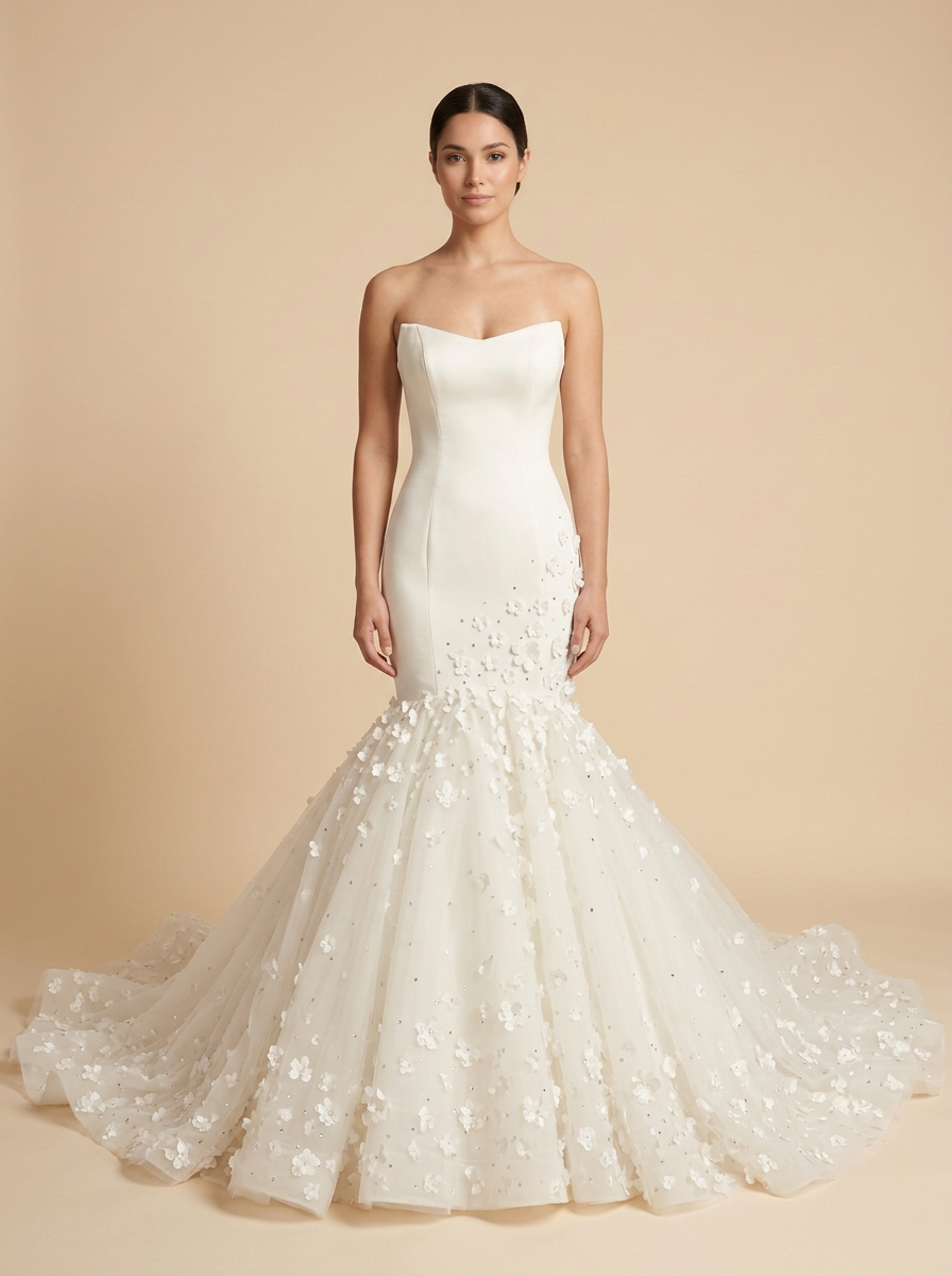 Lucía · Vestido de novia sirena con corsé de lazada y flores 3D