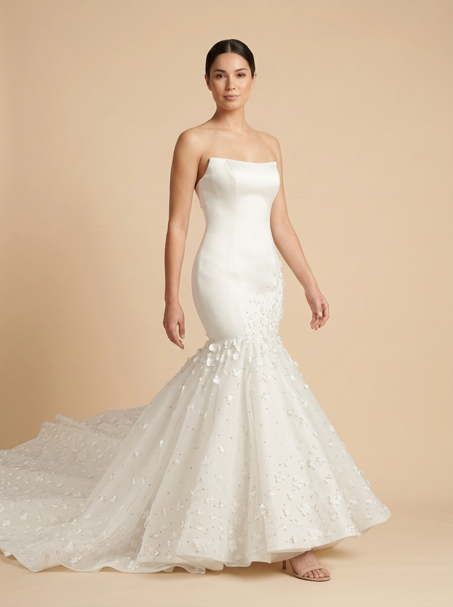 Lucía · Vestido de novia sirena con corsé de lazada y flores 3D