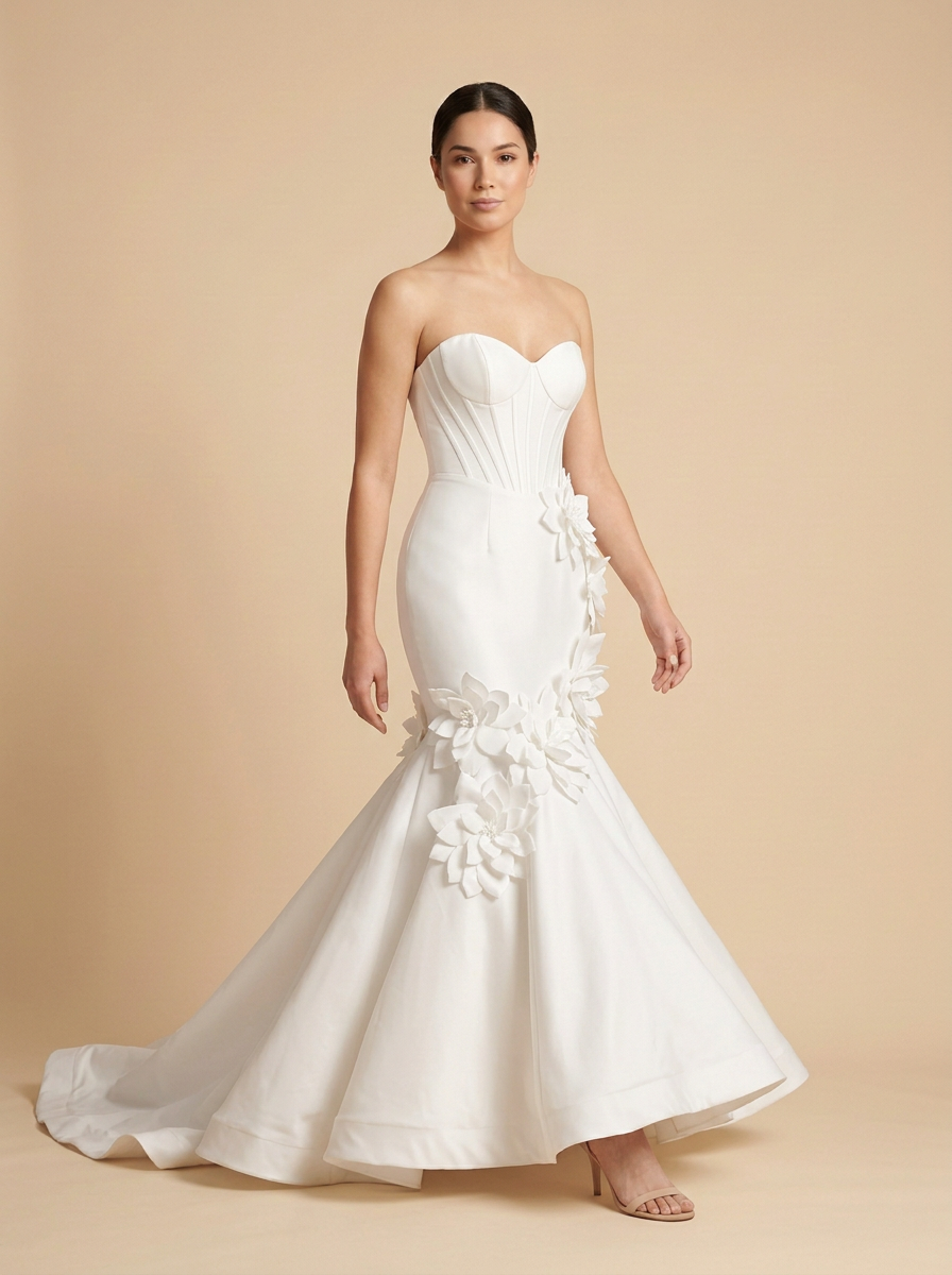 Valentina · Vestido de novia sirena de satén con apliques florales 3D hechos a mano
