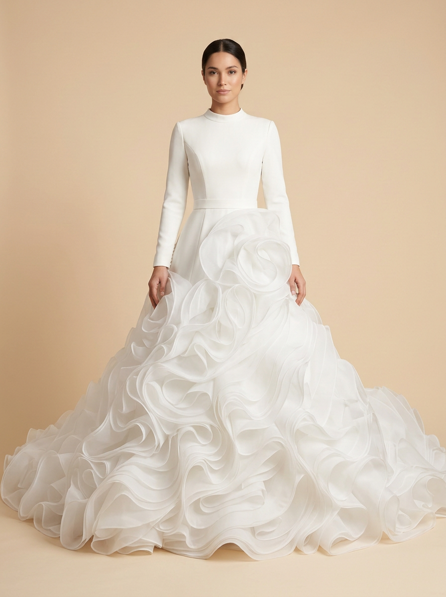 Paloma · Vestido de novia sirena de manga larga con encaje, perlas y volantes
