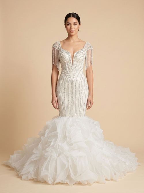 Ariadna – Vestido de novia sirena de perlas, pedrería y lentejuelas blancas – Lentejuelas Couture