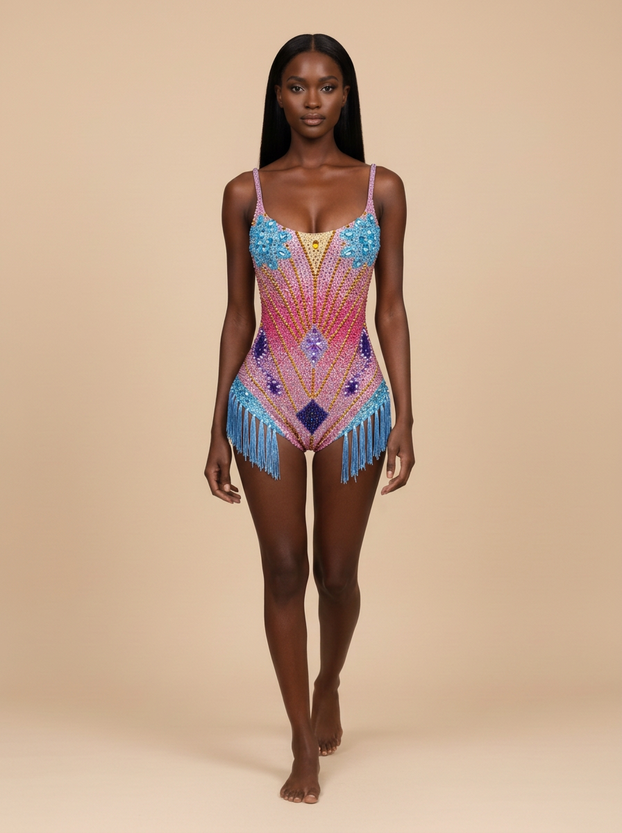 Arcoíris · Body de lentejuelas multicolor con flecos