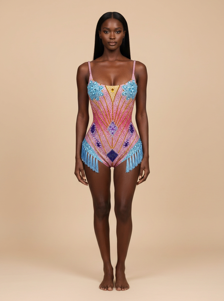 Arcoíris · Body de lentejuelas multicolor con flecos